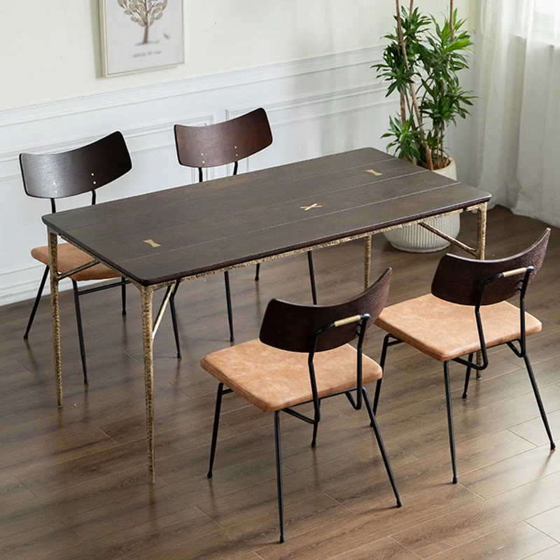 Tavolo di lusso legno di quercia per ristorante Tavolo da pranzo rettangolare con 4 gambe metallo Clearhalo