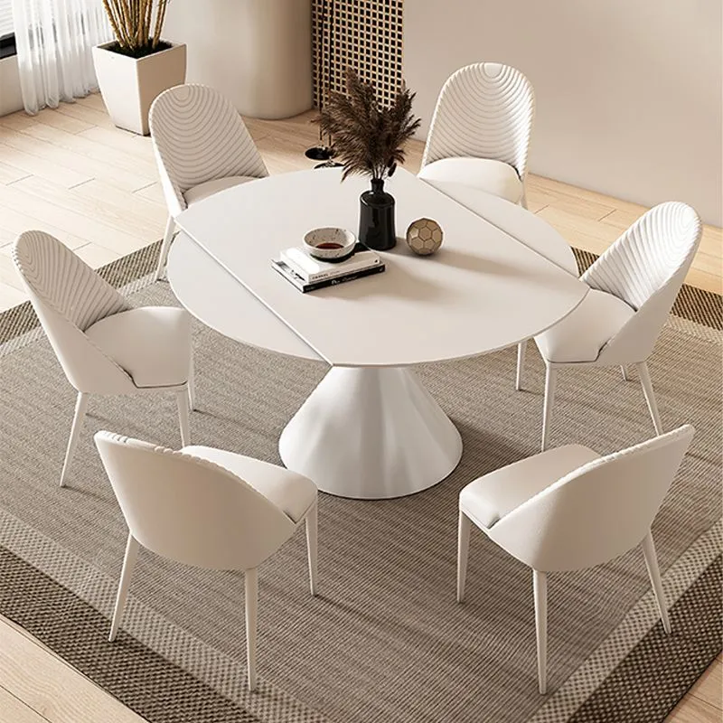 Tavolo metallo e ardesia Tavolo da pranzo rotondo bianco per la casa stile moderno Clearhalo