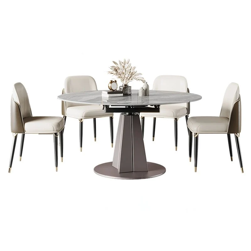 Tavolo metallo e ardesia Tavolo da pranzo rotondo retrattile per famiglie moderno e minimalista Clearhalo