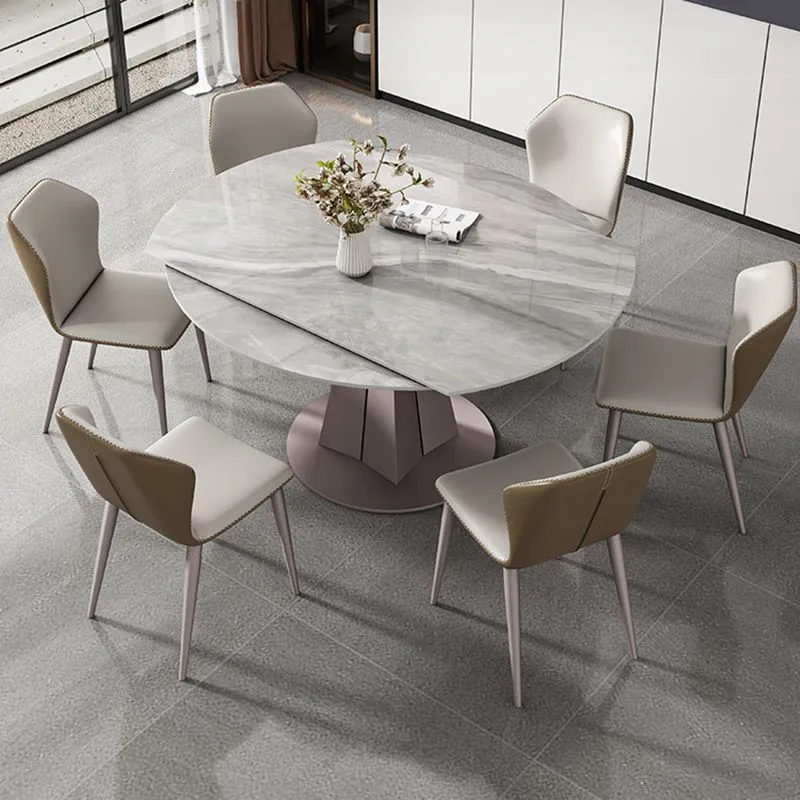 Tavolo metallo e ardesia Tavolo da pranzo rotondo retrattile per famiglie moderno e minimalista Clearhalo