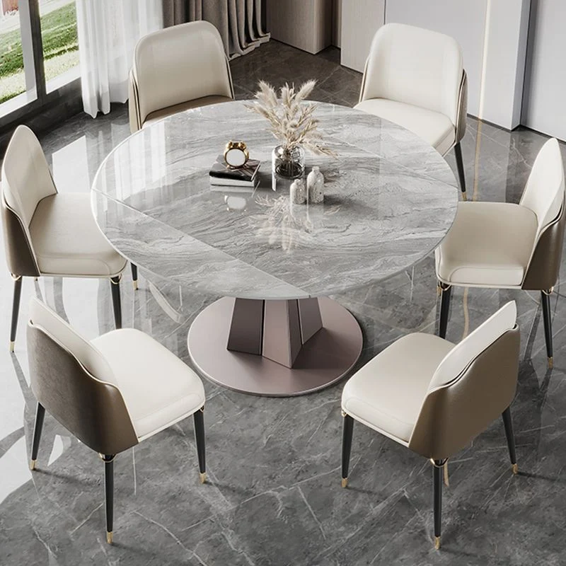 Tavolo metallo e ardesia Tavolo da pranzo rotondo retrattile per famiglie moderno e minimalista Clearhalo
