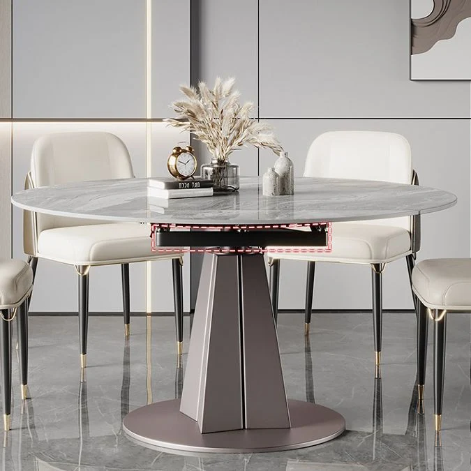 Tavolo metallo e ardesia Tavolo da pranzo rotondo retrattile per famiglie moderno e minimalista Clearhalo