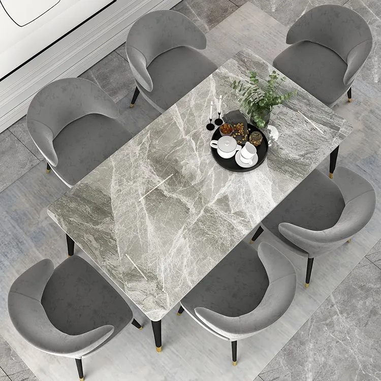 Tavolo metallo e pietra Tavolo da pranzo rettangolare semplice per famiglie stile glam Clearhalo