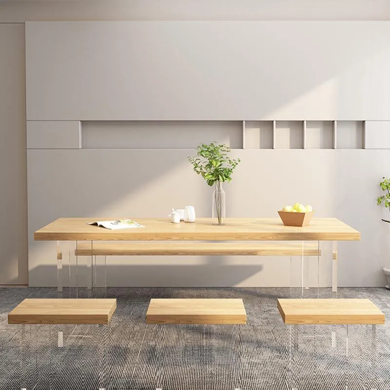 Tavolo minimalista legno massello per ristorante Tavolo rettangolare con base acrilico Clearhalo