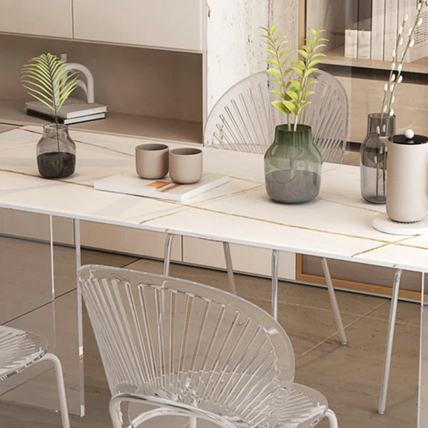 Tavolo moderno bianco per ristorante Tavolo rettangolare con base acrilico Clearhalo