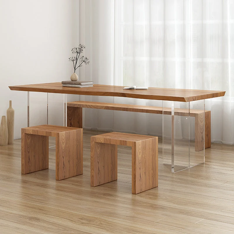 Tavolo moderno legno massello per ristorante Tavolo rettangolare con base acrilico Clearhalo