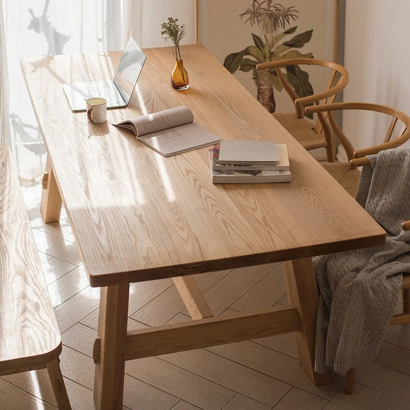 Tavolo moderno legno massello di pino naturale Tavolo moderno con base su cavalletto rettangolare Clearhalo