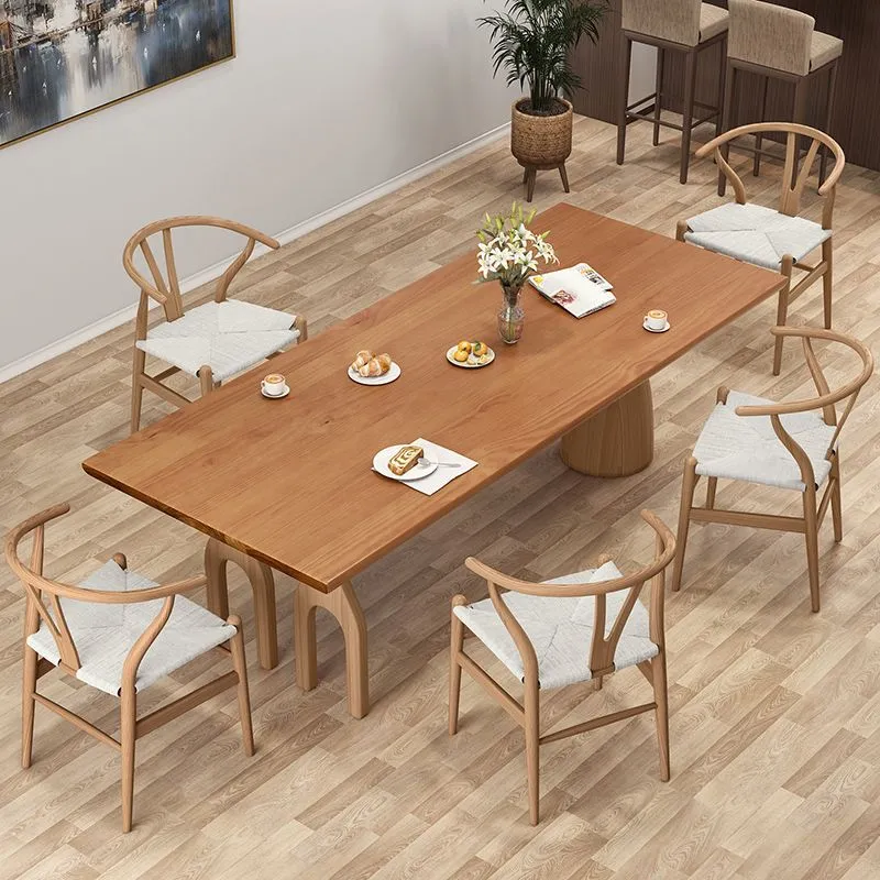 Tavolo moderno legno di pino per ristorante Tavolo da pranzo rettangolare con 3 gambe Clearhalo