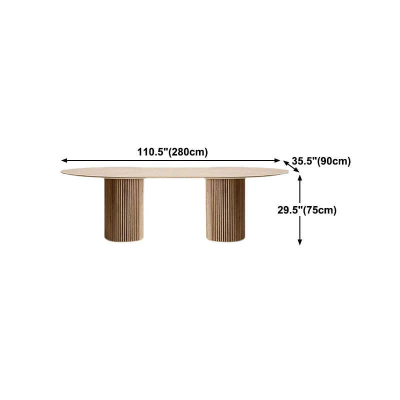 Tavolo Moderno Legno di Pino per Ristorante Tavolo da Pranzo Ovale con Base Doppio Piedistallo Clearhalo