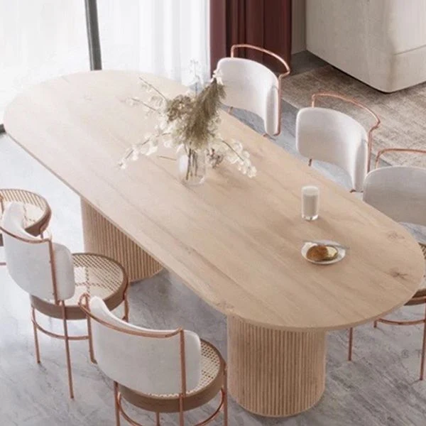 Tavolo Moderno Legno di Pino per Ristorante Tavolo da Pranzo Ovale con Base Doppio Piedistallo Clearhalo