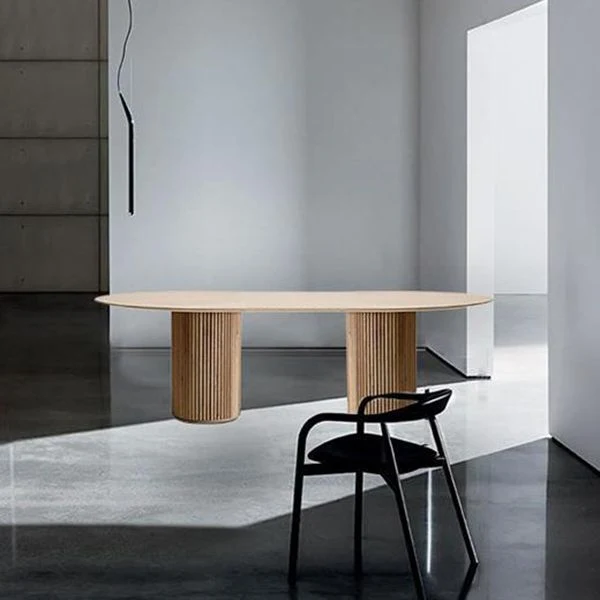 Tavolo Moderno Legno di Pino per Ristorante Tavolo da Pranzo Ovale con Base Doppio Piedistallo Clearhalo