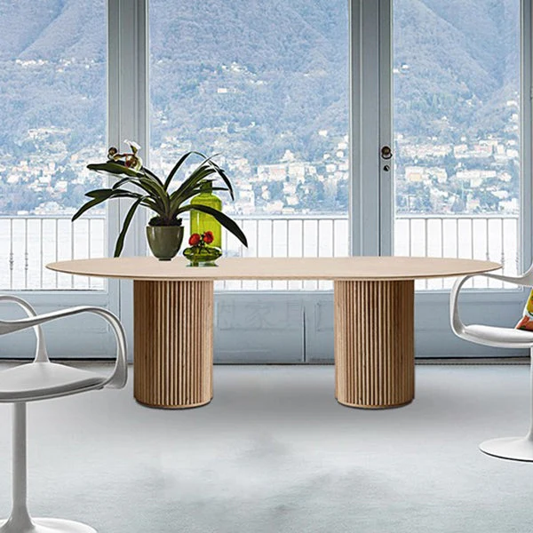 Tavolo Moderno Legno di Pino per Ristorante Tavolo da Pranzo Ovale con Base Doppio Piedistallo Clearhalo