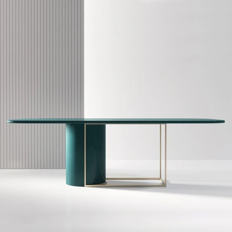 Tavolo moderno legno di pino verde per ristorante Tavolo da pranzo rettangolare con base cavalletto Clearhalo