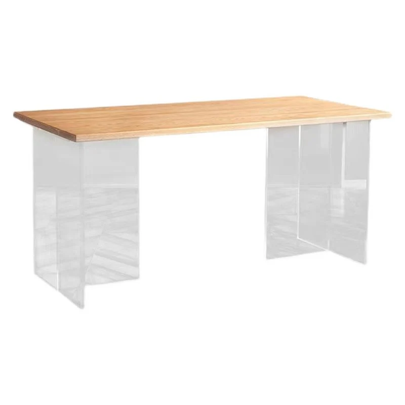 Tavolo moderno legno di quercia per ristorante Tavolo da pranzo rettangolare con doppio piedistallo acrilico Clearhalo