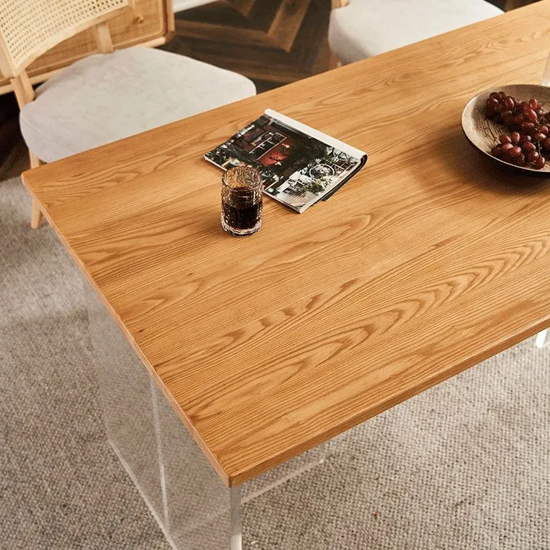 Tavolo moderno legno di quercia per ristorante Tavolo da pranzo rettangolare con doppio piedistallo acrilico Clearhalo