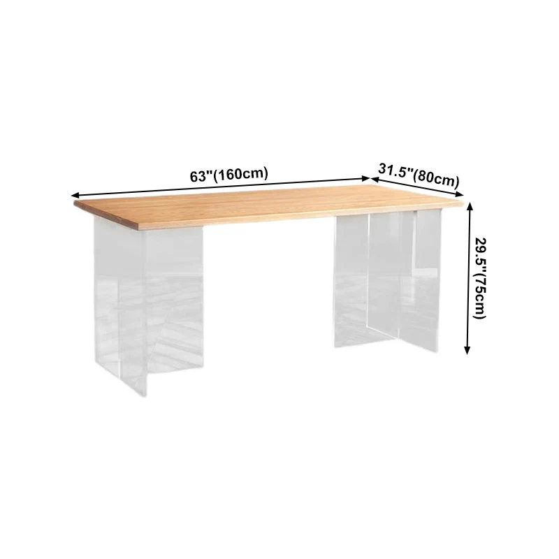 Tavolo moderno legno di quercia per ristorante Tavolo da pranzo rettangolare con doppio piedistallo acrilico Clearhalo