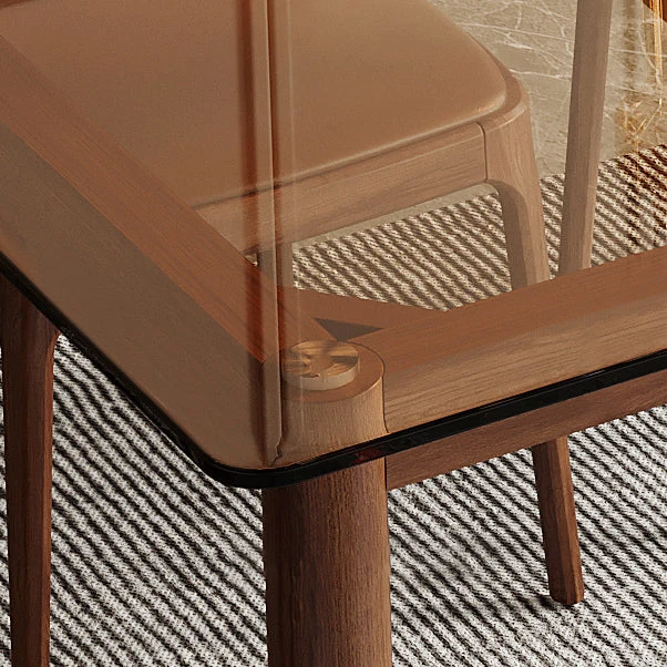 Tavolo moderno rettangolare con piano vetro temperato, scrivania da cucina per la casa, con 4 gambe frassino Clearhalo