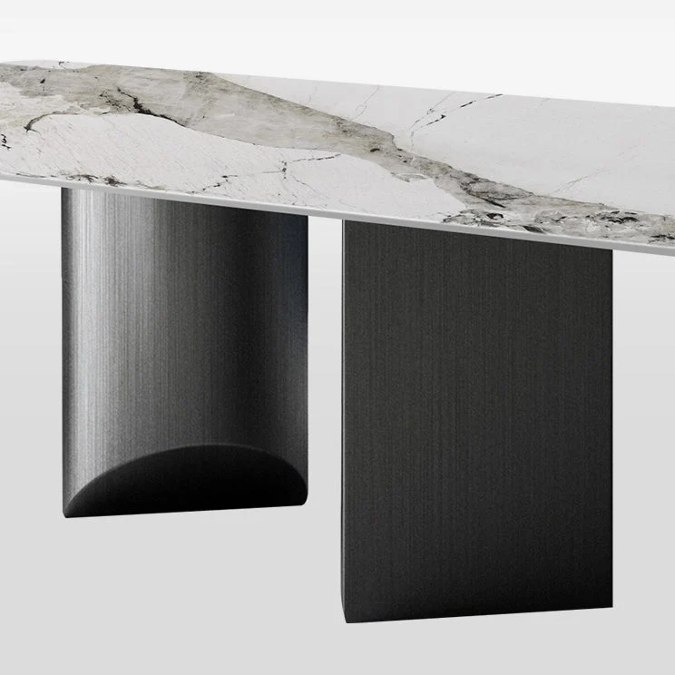 Tavolo moderno rettangolare metallo con piano pietra sinterizzata per sala da pranzo e cucina Clearhalo