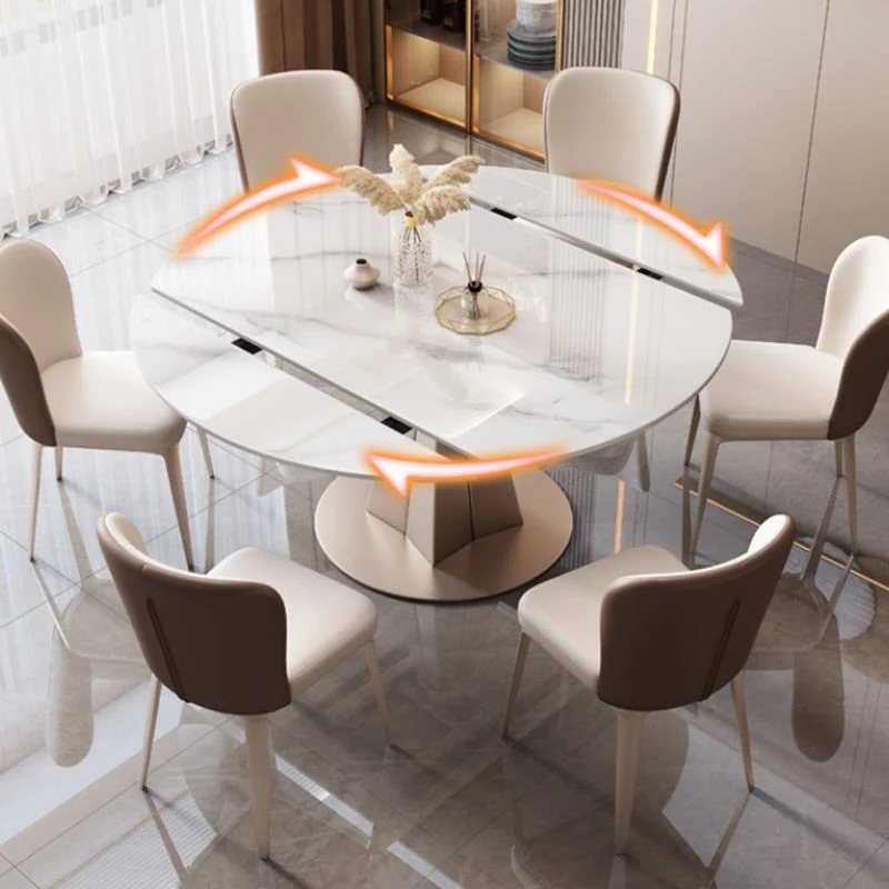 Tavolo moderno rotondo pietra Tavolo da pranzo ad altezza standard con base piedistallo Clearhalo