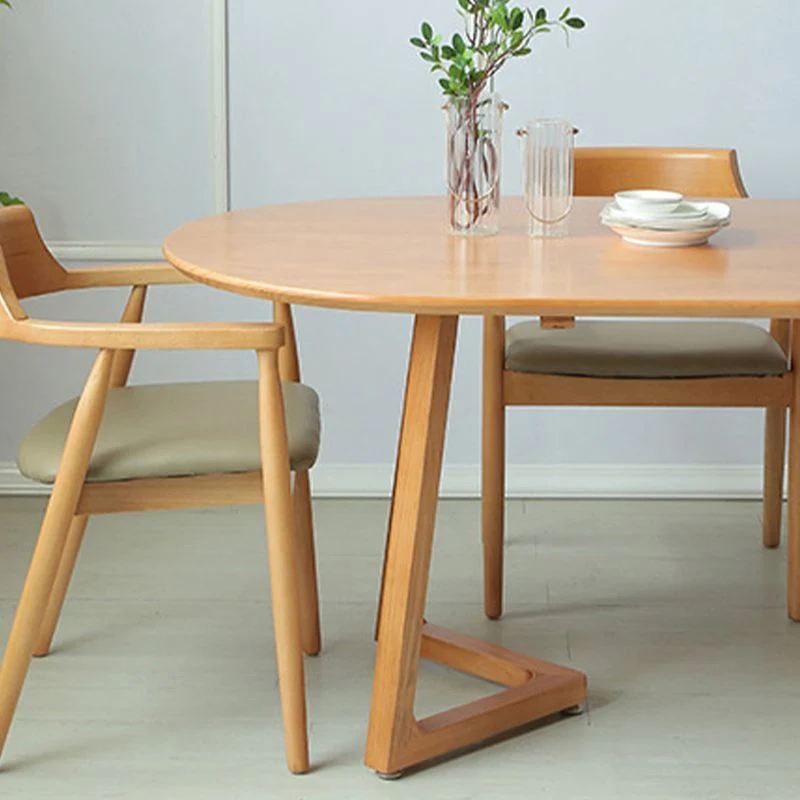 Tavolo Moderno Semplice Legno Massello per Ristorante Tavolo Ovale con Doppio Piedistallo Clearhalo