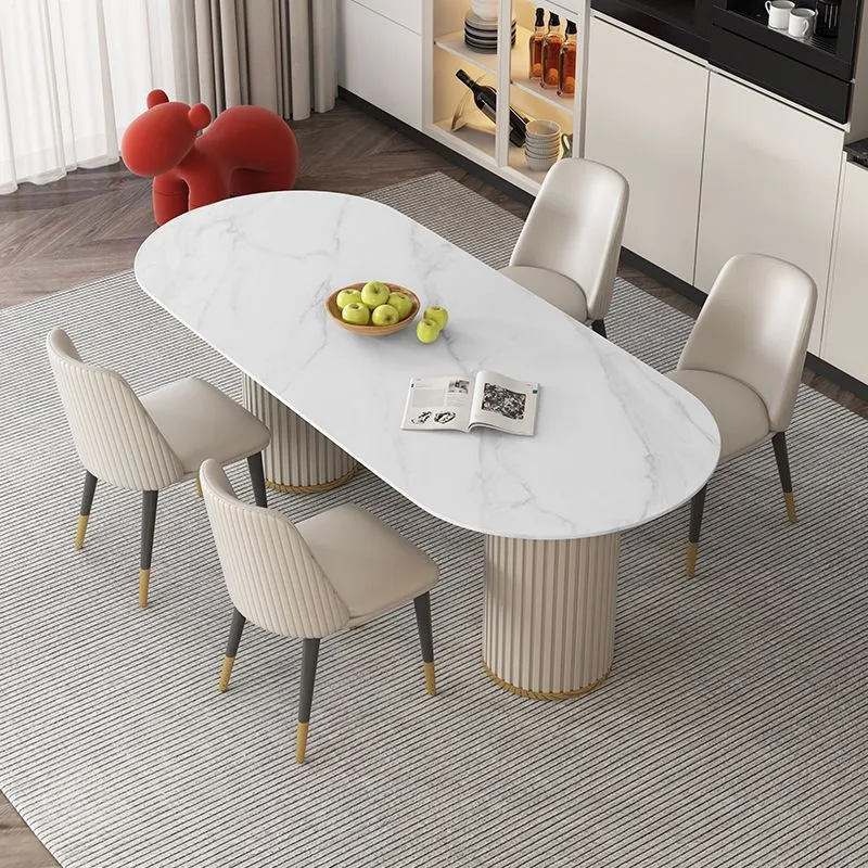 Tavolo Ovale Glam Style Tavolo Pietra Sinterizzata con Gambe Metallo per Uso Domestico Clearhalo
