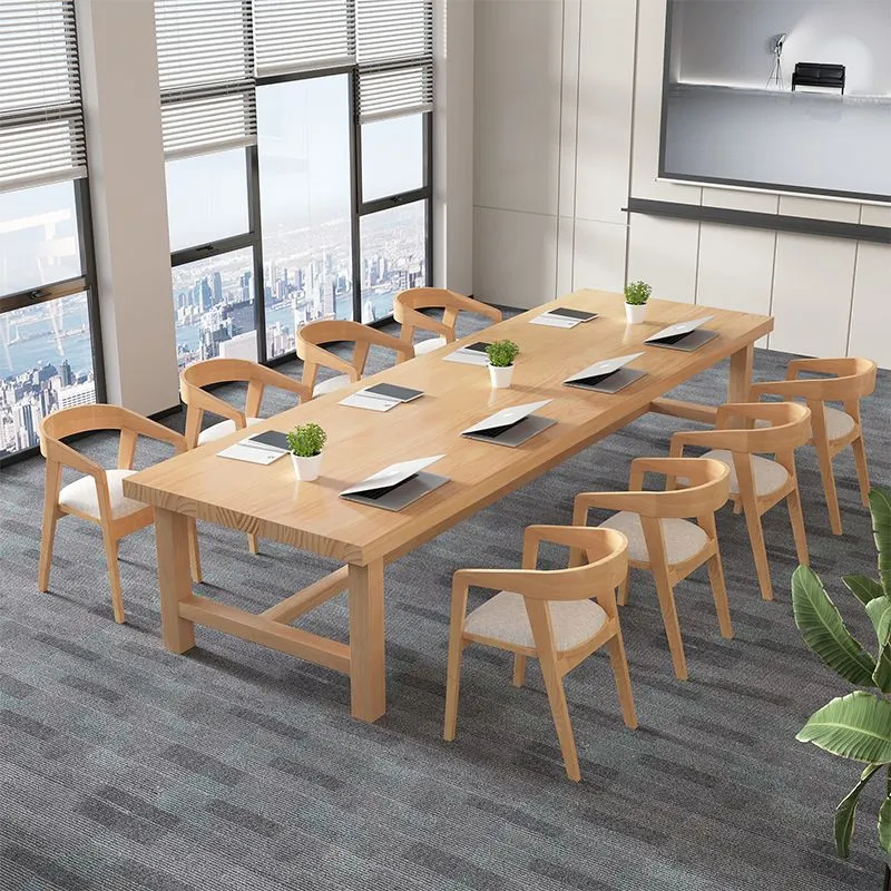 Tavolo per laptop da ufficio di forma rettangolare legno massello naturale Clearhalo