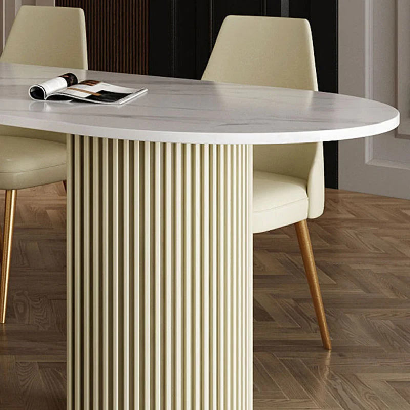 Tavolo pietra sinterizzata forma libera per ristorante Tavolo con piano bianco di lusso con doppio piedistallo Clearhalo