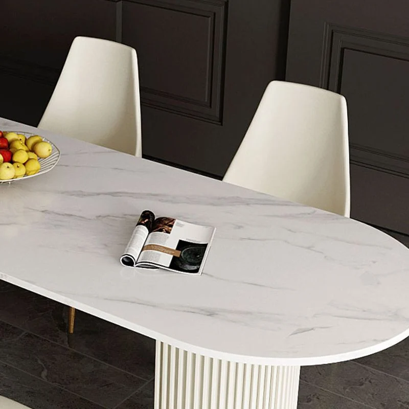 Tavolo pietra sinterizzata forma libera per ristorante Tavolo con piano bianco di lusso con doppio piedistallo Clearhalo
