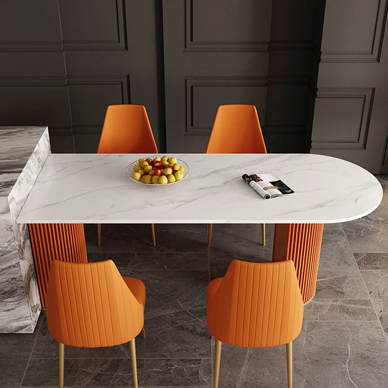 Tavolo pietra sinterizzata forma libera per ristorante Tavolo con piano bianco di lusso con doppio piedistallo Clearhalo