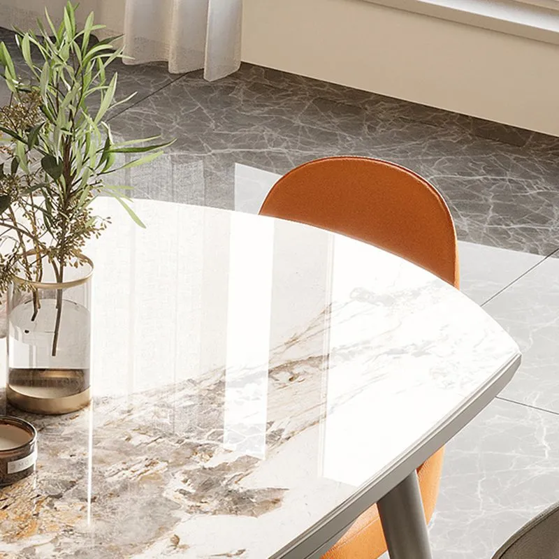 Tavolo da Pranzo Allungabile Pietra Sinterizzata con Set Sedie Imbottite per Cucina Clearhalo
