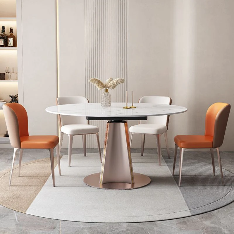Tavolo da pranzo allungabile rotondo moderno bianco con base metallo Clearhalo