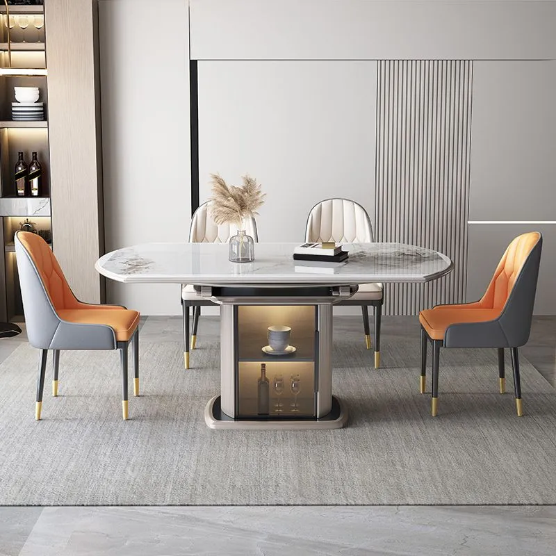 Tavolo da pranzo allungabile rotondo pietra bianco con contenitore Clearhalo