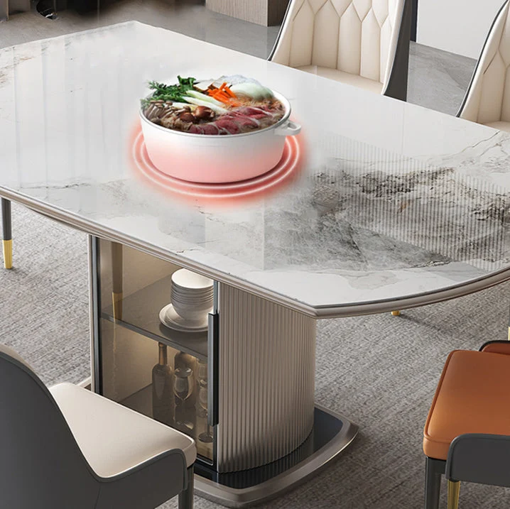 Tavolo da pranzo allungabile rotondo pietra bianco con contenitore Clearhalo