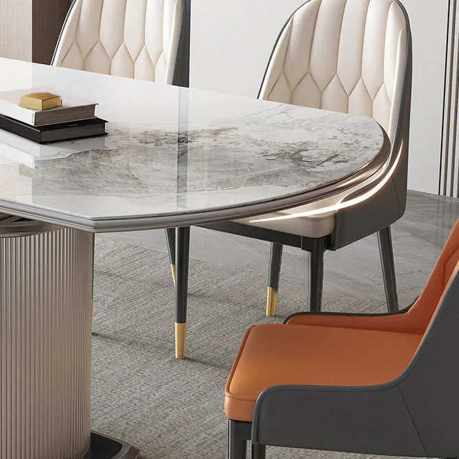 Tavolo da pranzo allungabile rotondo pietra bianco con contenitore Clearhalo