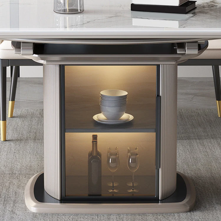 Tavolo da pranzo allungabile rotondo pietra bianco con contenitore Clearhalo