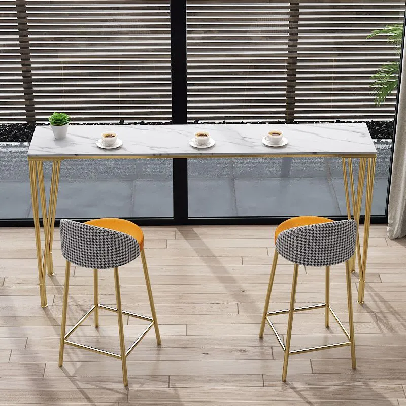 Tavolo da pranzo da bar Glam ferro con piano pietra Tavolo da bistrot per interni Tavolo fisso Clearhalo