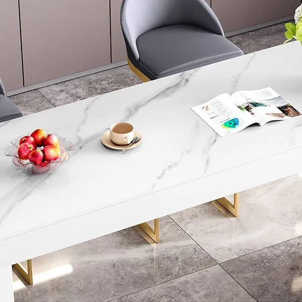 Tavolo da pranzo da bar glamour legno bianco con tavolo da bistrot rettangolare per interni con piano pietra Clearhalo