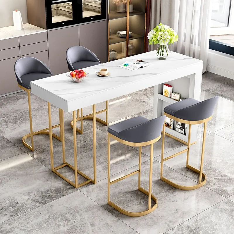 Tavolo da pranzo da bar glamour legno bianco con tavolo da bistrot rettangolare per interni con piano pietra Clearhalo
