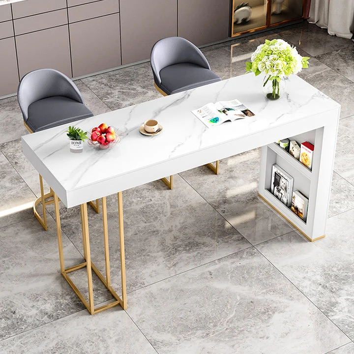 Tavolo da pranzo da bar glamour legno bianco con tavolo da bistrot rettangolare per interni con piano pietra Clearhalo