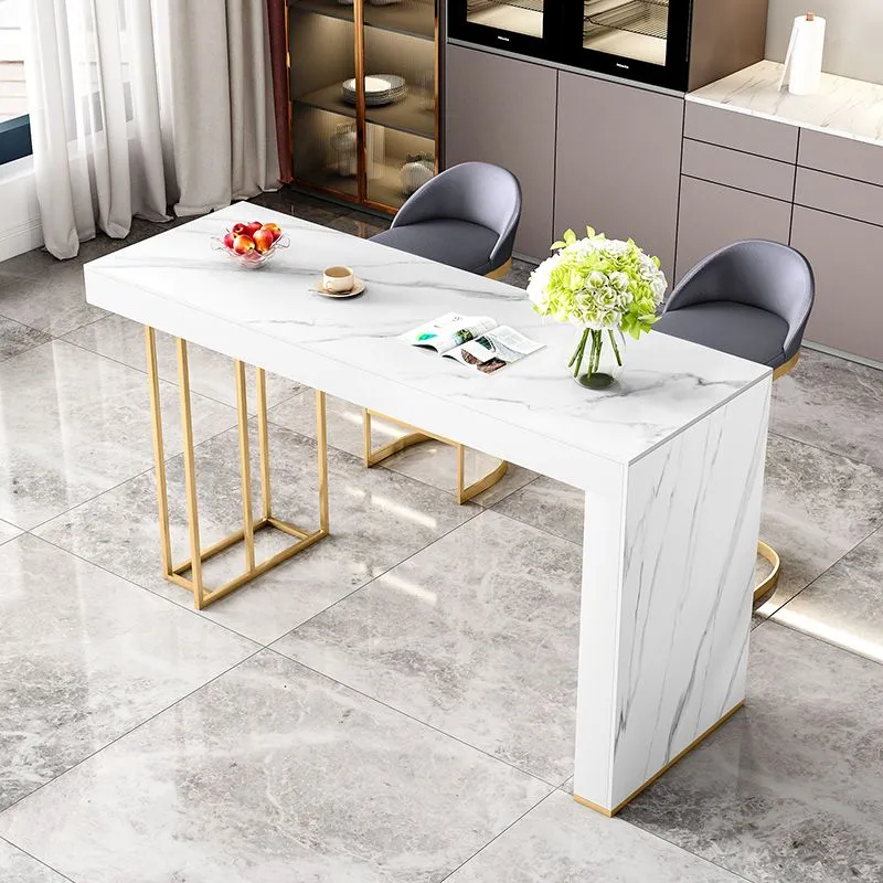 Tavolo da pranzo da bar glamour legno bianco con tavolo da bistrot rettangolare per interni con piano pietra Clearhalo