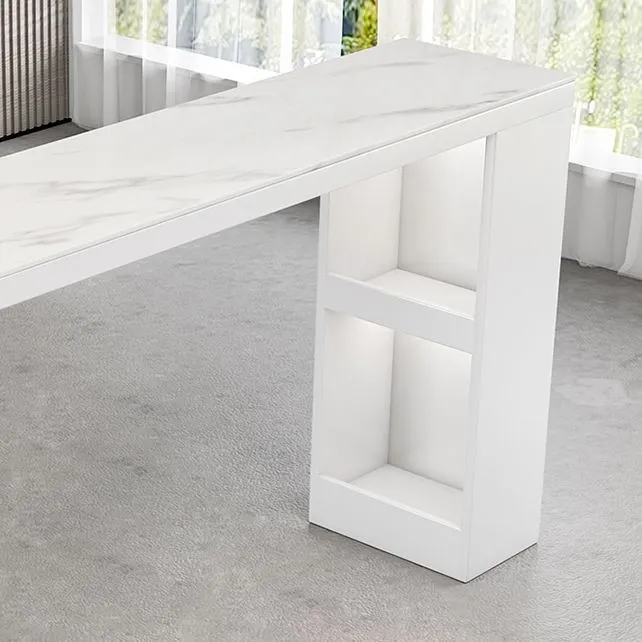 Tavolo da pranzo da bar industriale legno bianco Tavolo da bistrò per interni rettangolare con piano pietra con ripiano Cl...