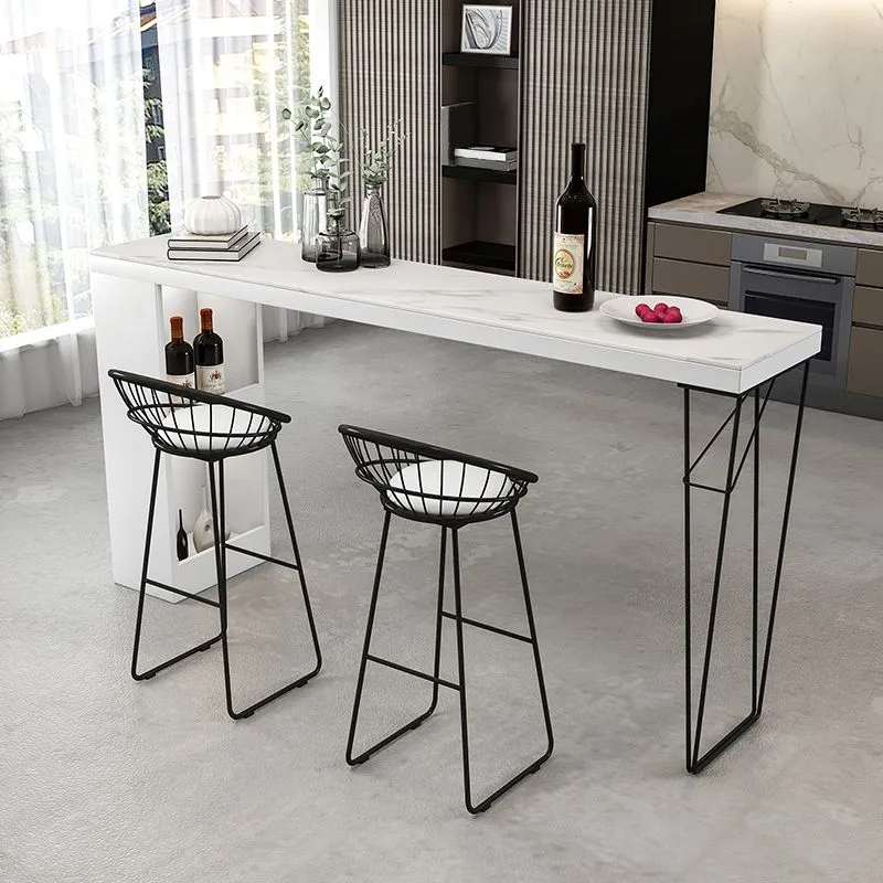 Tavolo da pranzo da bar industriale legno bianco Tavolo da bistrò per interni rettangolare con piano pietra con ripiano Cl...