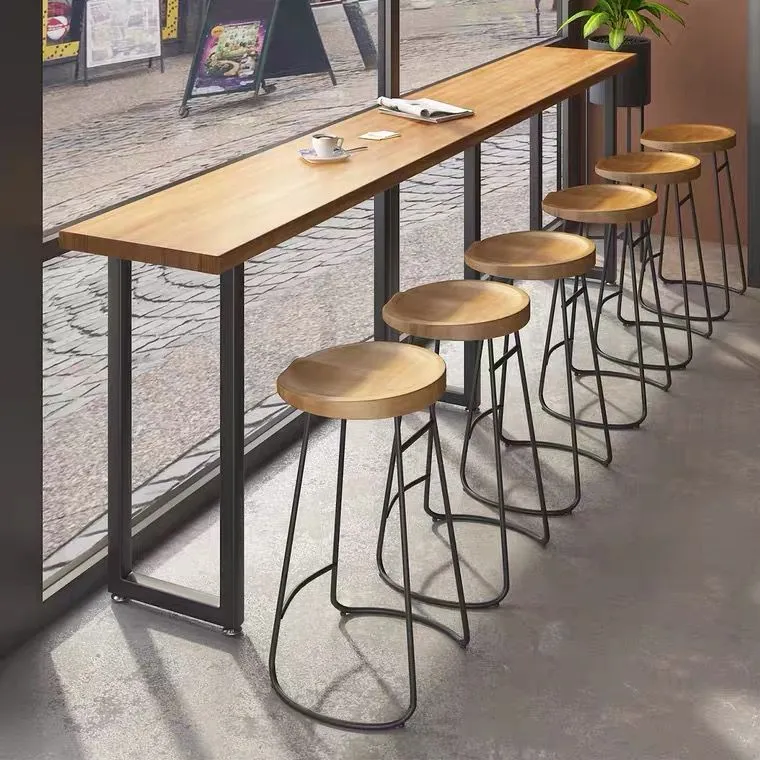 Tavolo da pranzo da bar legno marrone Tavolo da bar rettangolare di lusso tradizionale con base slitta Clearhalo
