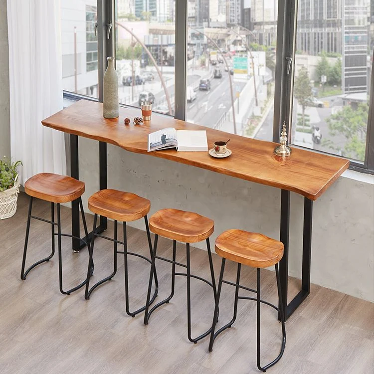 Tavolo da pranzo da bar legno massello Tavolo da pranzo da bar industriale con base slitta nero Clearhalo