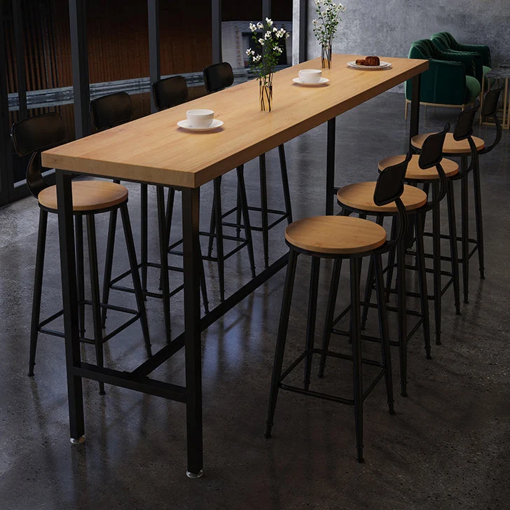 Tavolo da pranzo da bar legno massello Tavolo da pranzo da bar industriale con base cavalletto nero Clearhalo