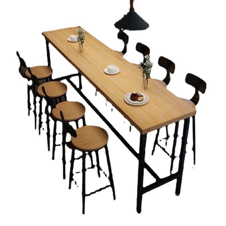 Tavolo da pranzo da bar legno massello Tavolo da pranzo da bar industriale con base cavalletto nero Clearhalo