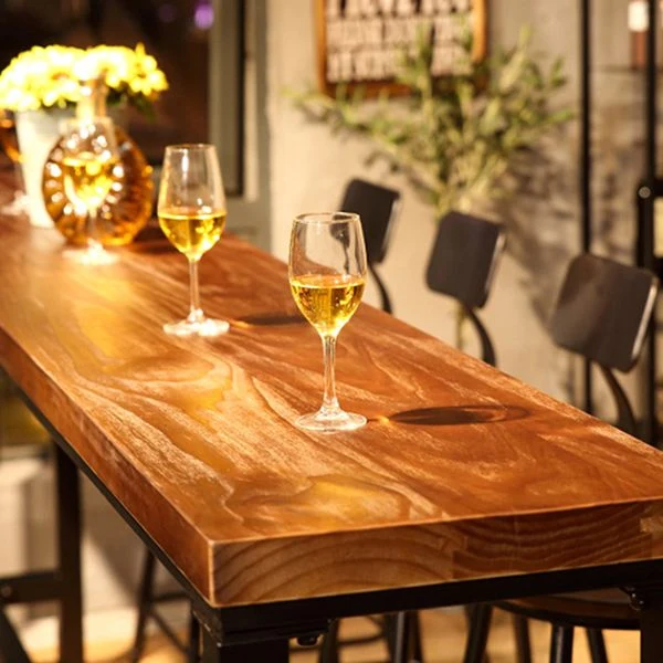 Tavolo da pranzo da bar legno di pino Tavolo da bar rettangolare industriale con base su cavalletto nero Clearhalo