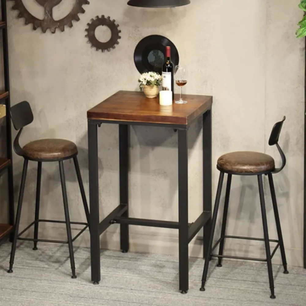 Tavolo da pranzo da bar legno di pino Tavolo da bar industriale con base 4 gambe per negozio di tè al latte Clearhalo