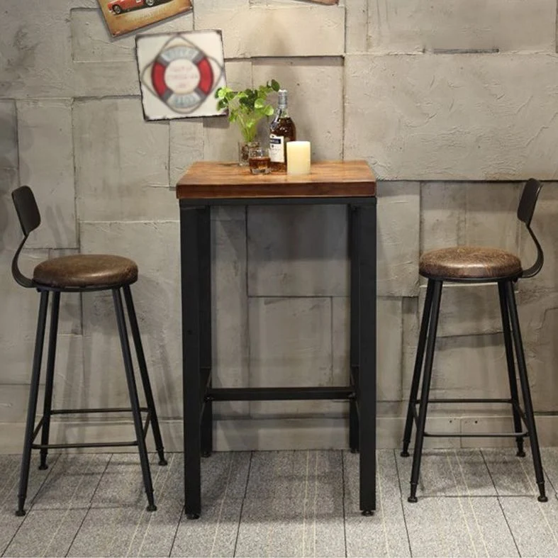 Tavolo da pranzo da bar legno di pino Tavolo da bar industriale con base 4 gambe per negozio di tè al latte Clearhalo