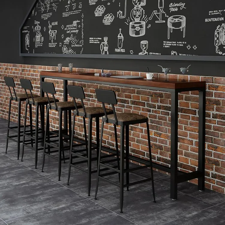 Tavolo da pranzo da bar legno di pino Tavolo da bar rettangolare industriale con base su cavalletto per bar Clearhalo